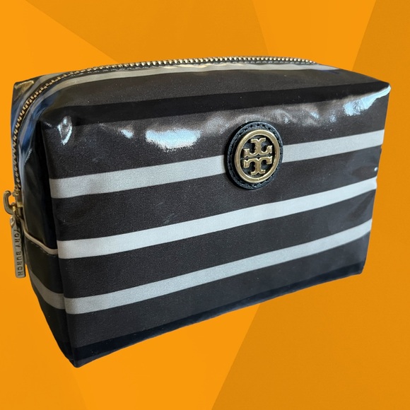 TORY BURCH NEW TAGS MAKEUP COSMETIC BAG BRIGITTE CLASSIC STRIPE Mothers Day gift - Picture 3 of 8